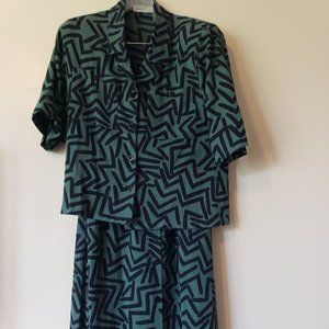 Jaeger Women's Green/Blk 2-Pc Dress XS